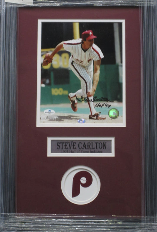 Philadelphia Phillies Steve Carlton Hand Signed Autographed 8x10 Photo with HOF 94 Inscription Custom Framed & Matted with COA
