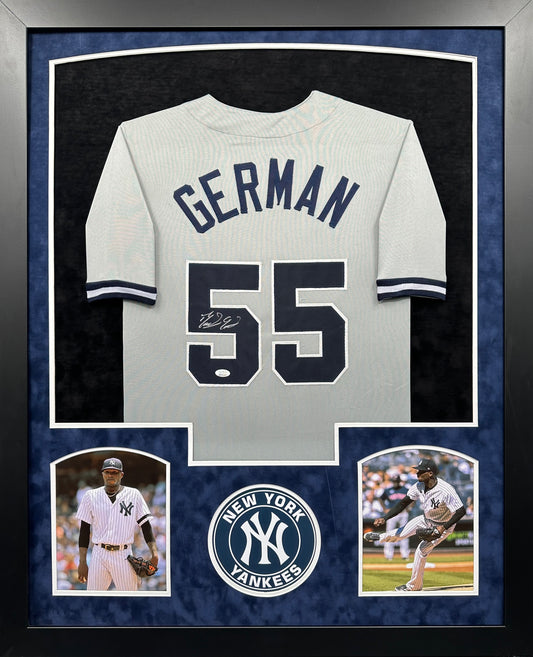 New York Yankees Domingo German Hand Signed Autographed Custom Gray Jersey Framed & Suede Matted with JSA COA