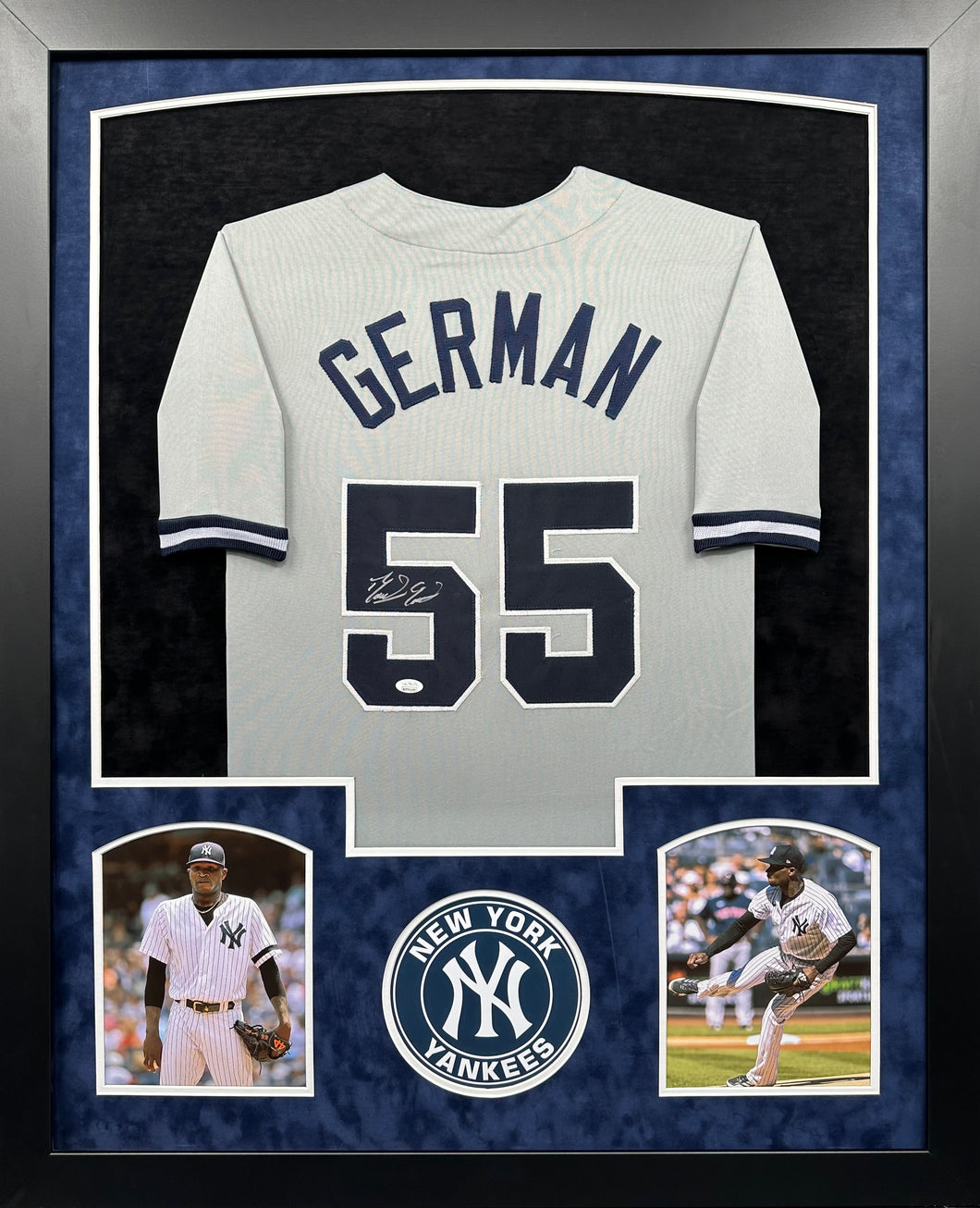New York Yankees Domingo German Signed Custom Jersey Framed & Suede Matted with JSA COA