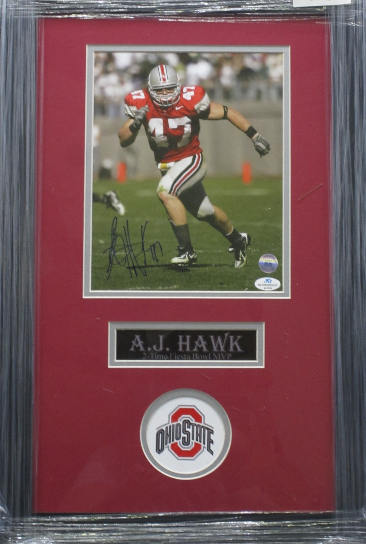 The Ohio State University Buckeyes A.J. Hawk Hand Signed Autographed 8x10 Photo Custom Framed & Matted with COA AJ