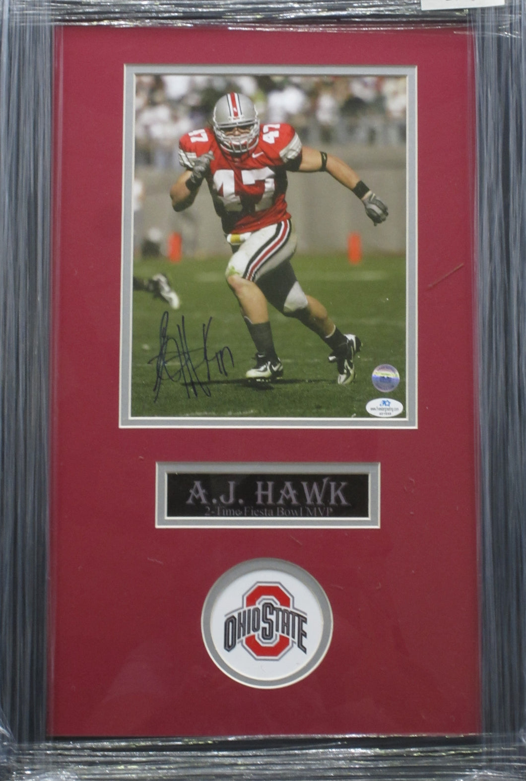 The Ohio State University Buckeyes A.J. Hawk Signed 8x10 Photo Framed & Matted with COA AJ