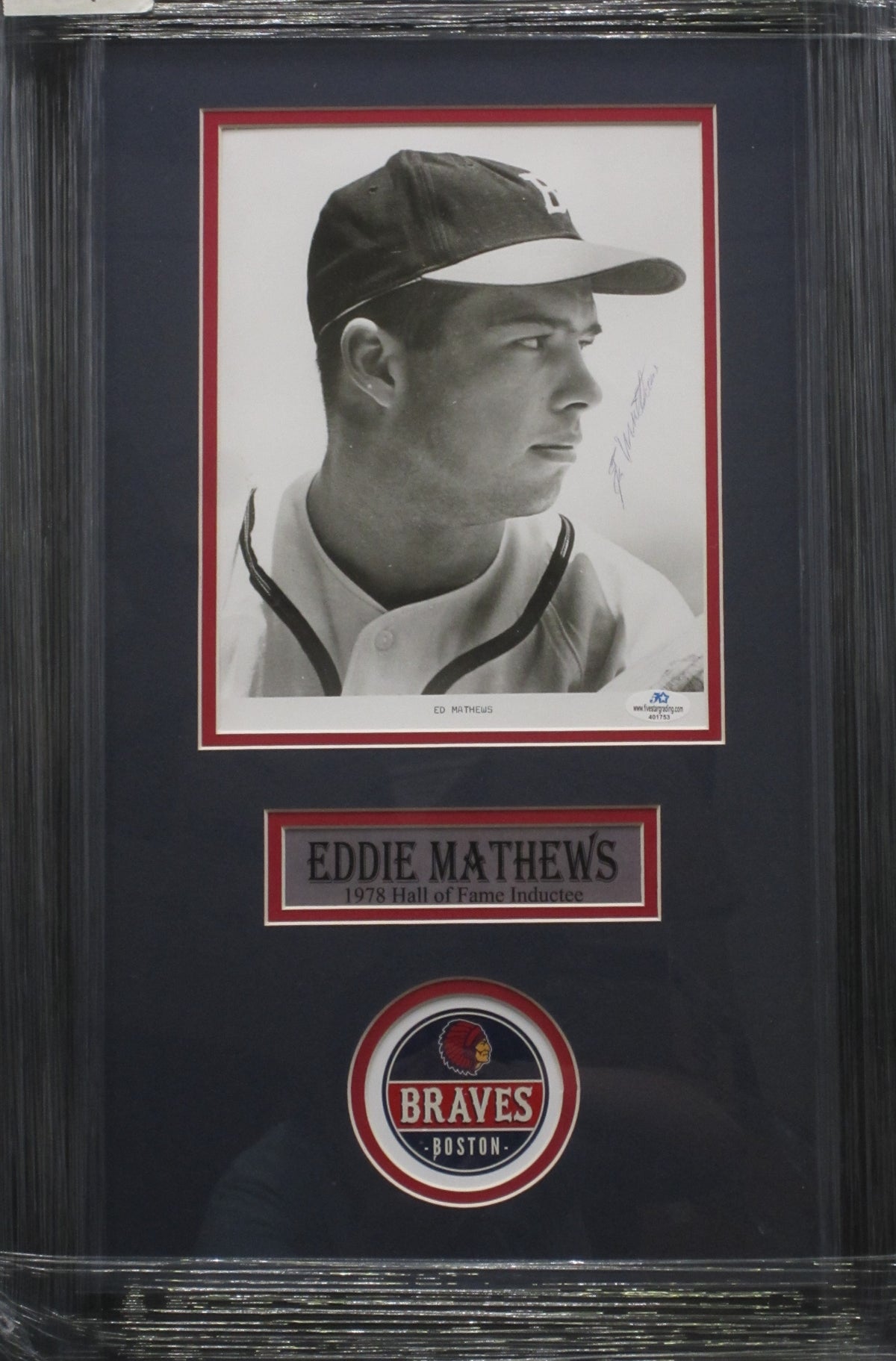 Milwaukee Braves Eddie Matthews Hand Signed Autographed 8x10 Photo Custom Framed & Matted with COA