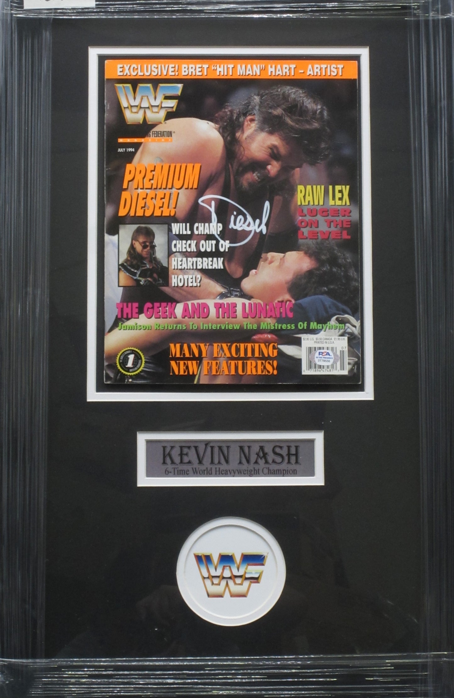 American Professional Wrestler Kevin "Diesel" Nash Hand Signed Autographed 1994 WWF Magazine Framed & Matted with PSA COA