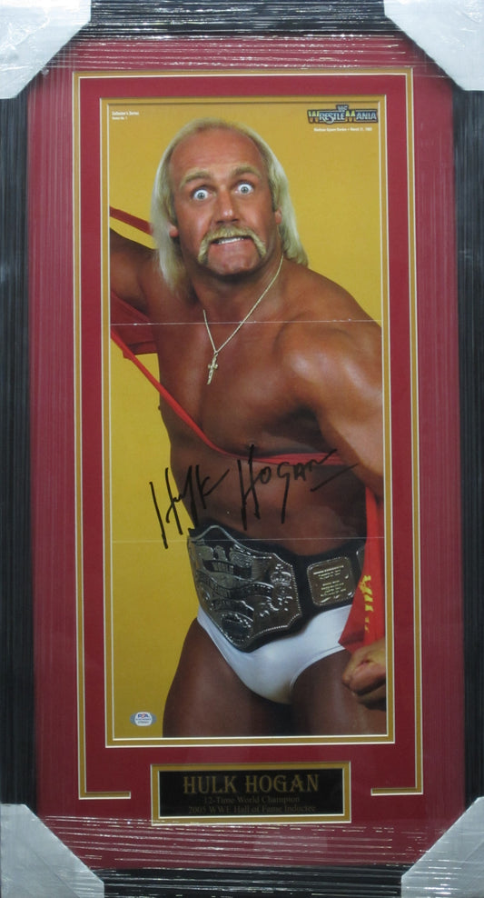 American Professional Wrestler Hulk Hogan Hand Signed Autographed 1985 Magazine Poster Custom Framed & Matted with PSA COA