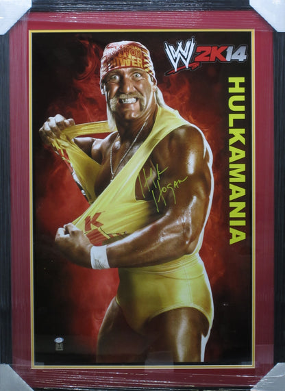 American Professional Wrestler Hulk Hogan Hand Signed Autographed WWE 2K14 Poster Custom Framed & Matted with PSA COA