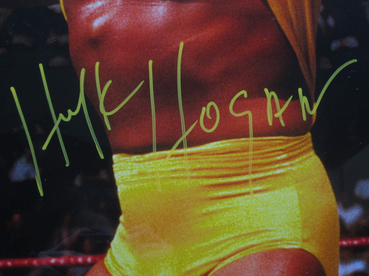 American Professional Wrestler Hulk Hogan Hand Signed Autographed Large Photo Custom Framed & Matted with PSA COA