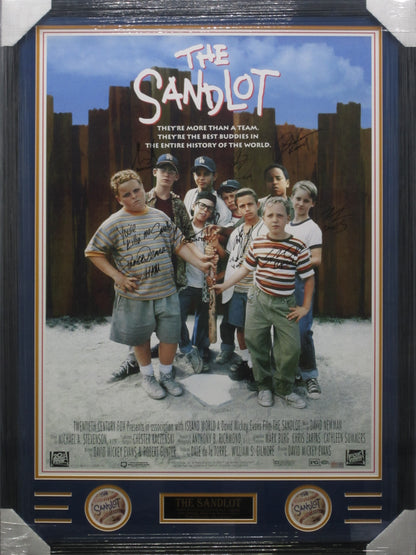 The Sandlot Cast Hand Signed Autographed Movie Cover Poster with 9 Inscriptions Framed & Matted with COA