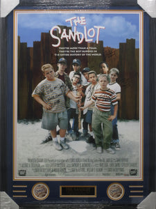The Sandlot Cast Signed Movie Cover Poster with 9 Inscriptions Framed & Matted with COA