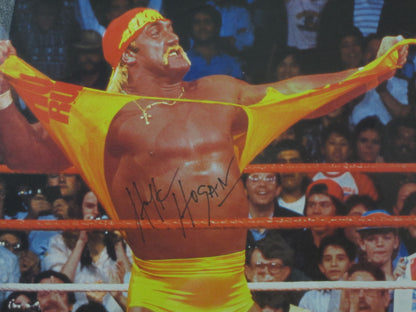American Professional Wrestler Hulk Hogan Hand Signed Autographed Large Vintage Silk Print Custom Framed & Matted with PSA COA