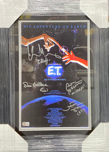 E.T. Cast Signed Movie Cover Photo Framed & Matted with BECKETT COA