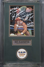 Load image into Gallery viewer, American Professional Wrestler Sergeant Slaughter Hand Signed Autographed 8x10 Photo with And that&#39;s an Order!!, &quot;WWF Champion&quot;, HOF &quot;2004,&quot; &amp; Hulk Who? Inscriptions Framed &amp; Matted with COA