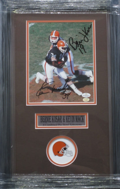 Cleveland Browns Bernie Kosar & Kevin Mack Dual Hand Signed Autographed 8x10 Framed & Matted Photo with SGC COA