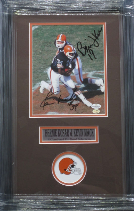 Cleveland Browns Bernie Kosar & Kevin Mack Dual Hand Signed Autographed 8x10 Framed & Matted Photo with SGC COA