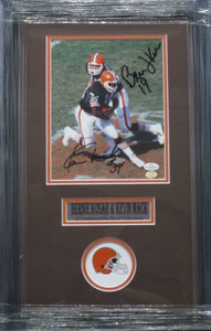 Cleveland Browns Bernie Kosar & Kevin Mack SIGNED 8x10 Framed Photo WITH COA