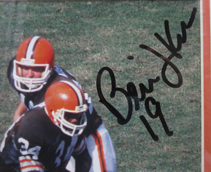 Cleveland Browns Bernie Kosar & Kevin Mack Dual Hand Signed Autographed 8x10 Framed & Matted Photo with SGC COA