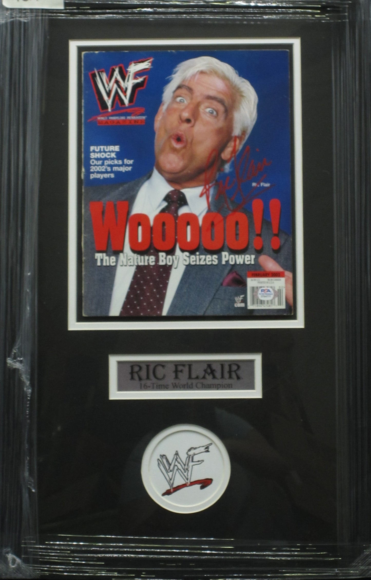 American Professional Wrestler Ric Flair Hand Signed Autographed 2002 WWF Magazine Framed & Matted with PSA COA