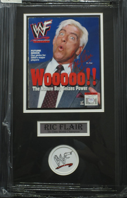 American Professional Wrestler Ric Flair Hand Signed Autographed 2002 WWF Magazine Framed & Matted with PSA COA