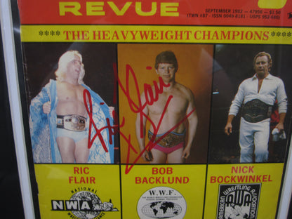 American Professional Wrestler Ric Flair Hand Signed Autographed 1982 Wrestling Revue Magazine Framed & Matted with PSA COA
