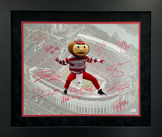 The Ohio State Buckeyes Multi Hand Signed Autographed Framed 16x20 Five Star COA