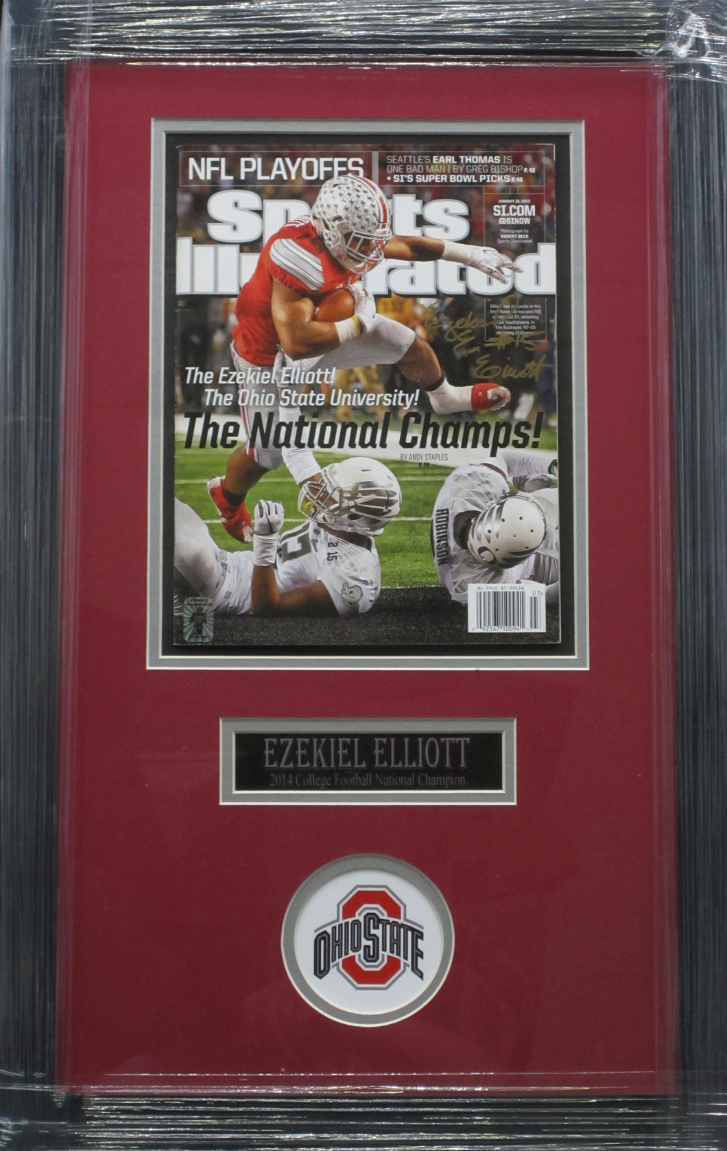 The Ohio State University Buckeyes Ezekiel Elliott Signed 2015 NFL Playoffs Sports Illustrated Magazine Framed & Matted with COA