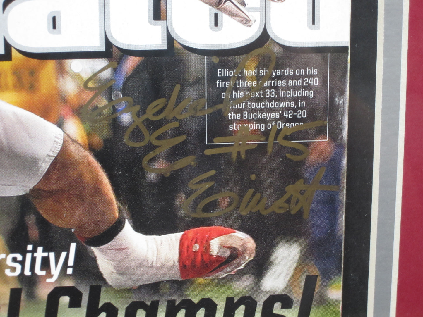 The Ohio State University Buckeyes Ezekiel Elliott Hand Signed Autographed 2015 NFL Playoffs Sports Illustrated Magazine Custom Framed & Matted with COA