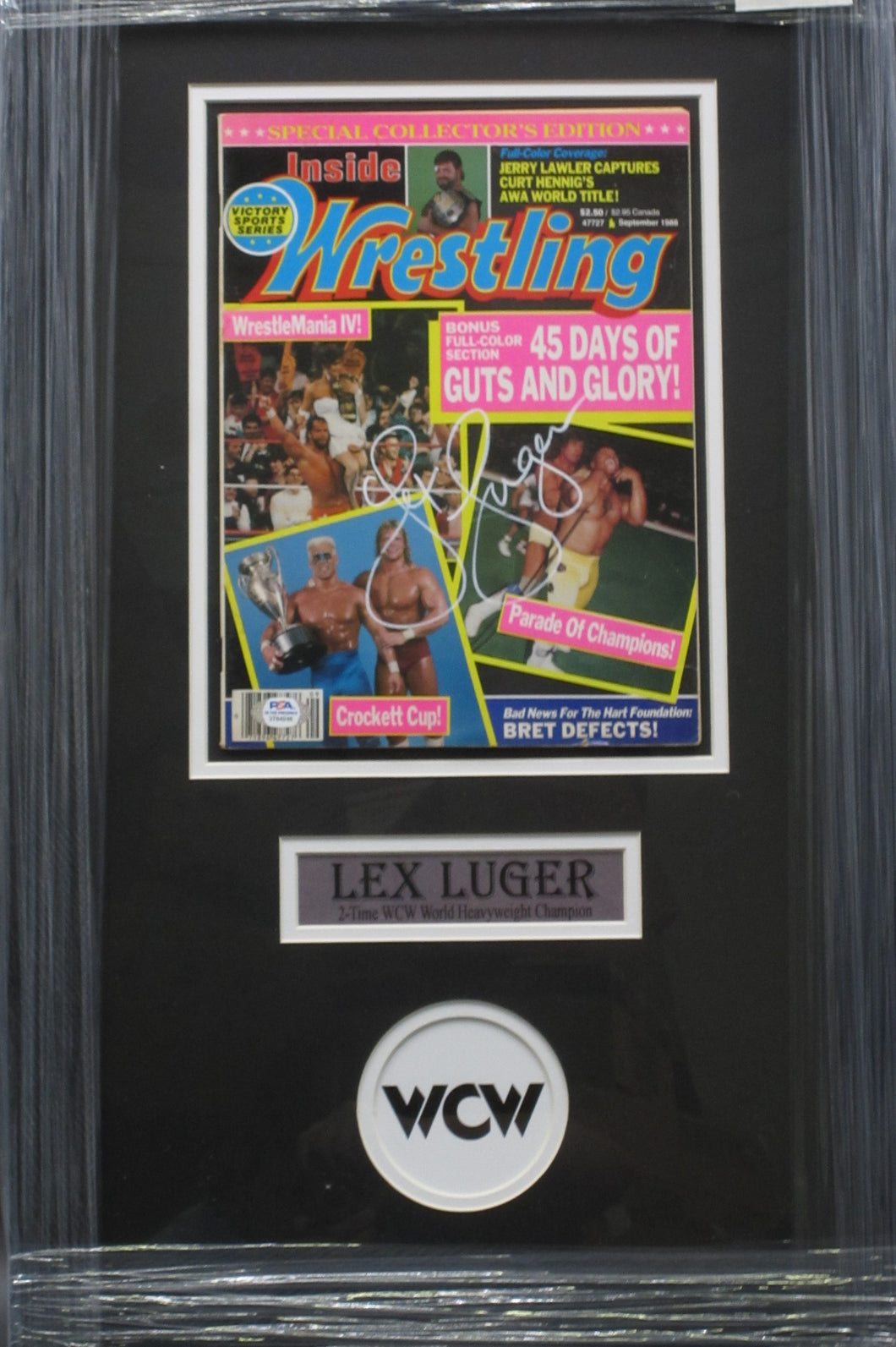 American Professional Wrestler Lex Luger Signed 1988 Inside Magazine Framed & Matted with PSA COA