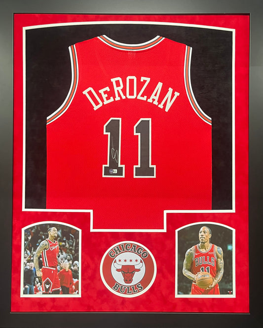 Chicago Bulls DeMar DeRozan Hand Signed Autographed Custom Red Jersey Framed & Suede Matted with BECKETT COA