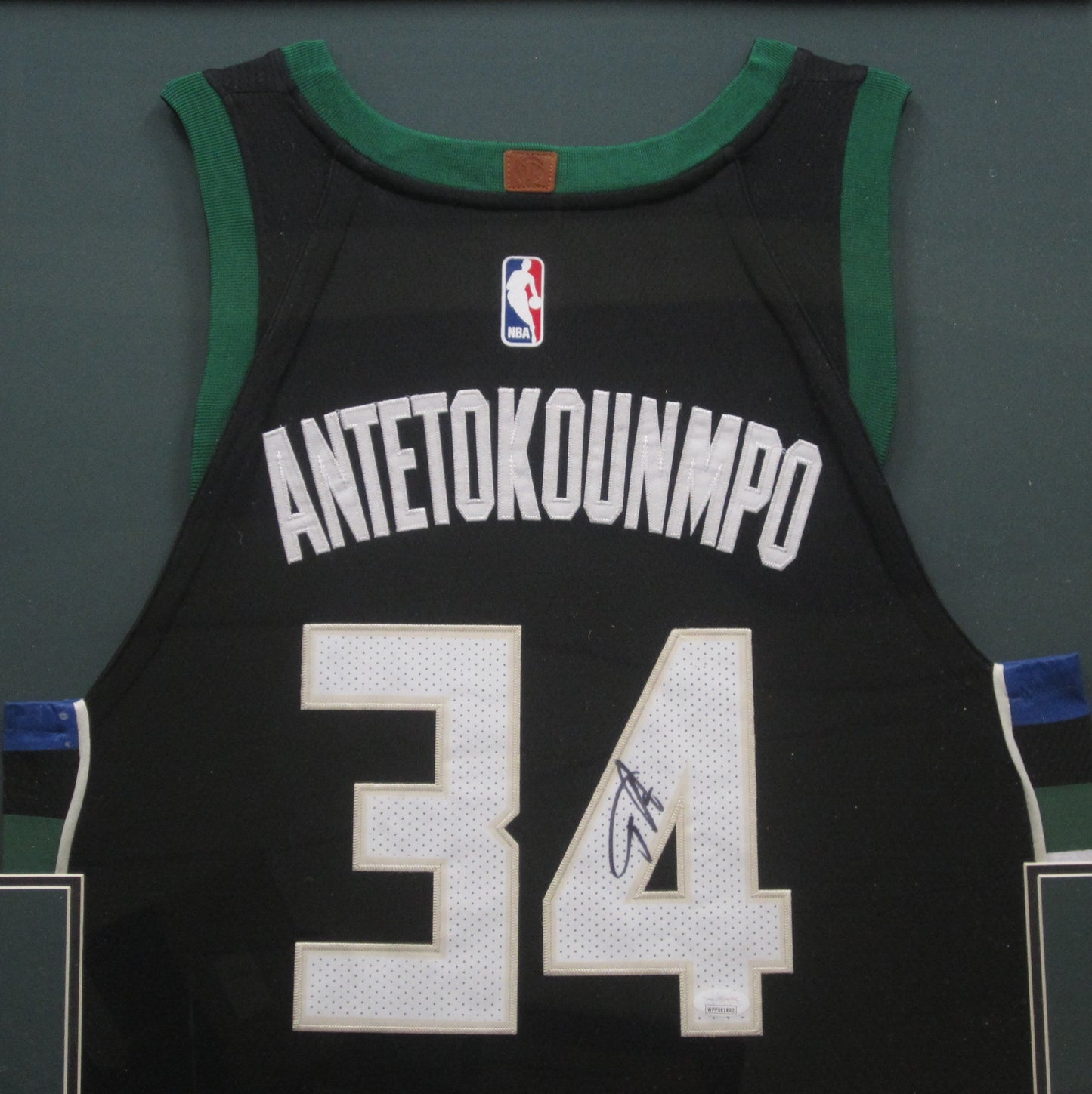 Milwaukee Bucks Giannis Antetokounmpo Hand Signed Autographed Authentic Black Jersey Framed & Matted with JSA COA