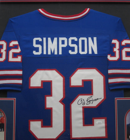 Buffalo Bills O.J. Simpson Hand Signed Autographed Custom Blue Jersey Framed & Matted with JSA COA OJ