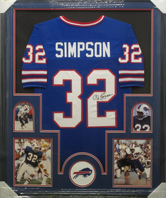 Buffalo Bills O.J. Simpson Hand Signed Autographed Custom Blue Jersey Framed & Matted with JSA COA OJ