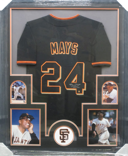 San Francisco Giants Willie Mays Hand Signed Autographed Custom Black Jersey with HOF 79 & 660 HR Inscriptions Framed & Matted with COA