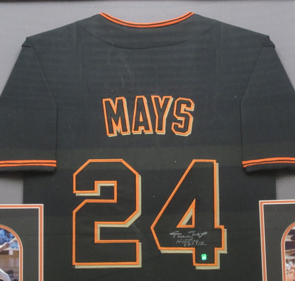 San Francisco Giants Willie Mays Hand Signed Autographed Custom Black Jersey with HOF 79 & 660 HR Inscriptions Framed & Matted with COA