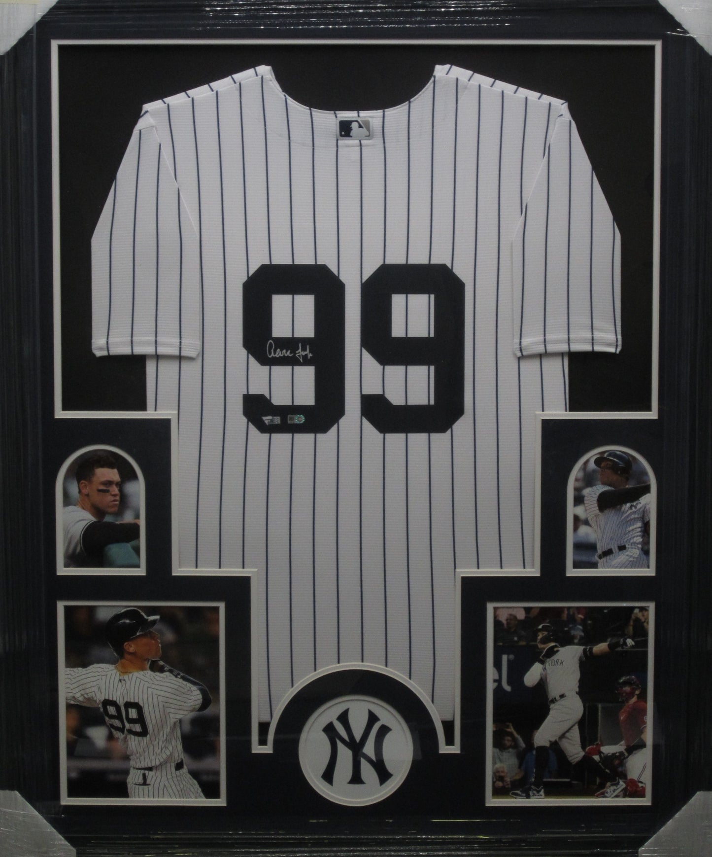 New York Yankees Aaron Judge Hand Signed Autographed Authentic Pin Striped Jersey Framed & Matted with FANATICS Authentic COA