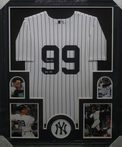 New York Yankees Aaron Judge Hand Signed Autographed Authentic Pin Striped Jersey Framed & Matted with FANATICS Authentic COA