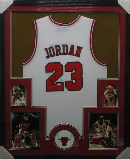 Chicago Bulls Michael Jordan Hand Signed Autographed Custom White Jersey Framed & Matted with COA
