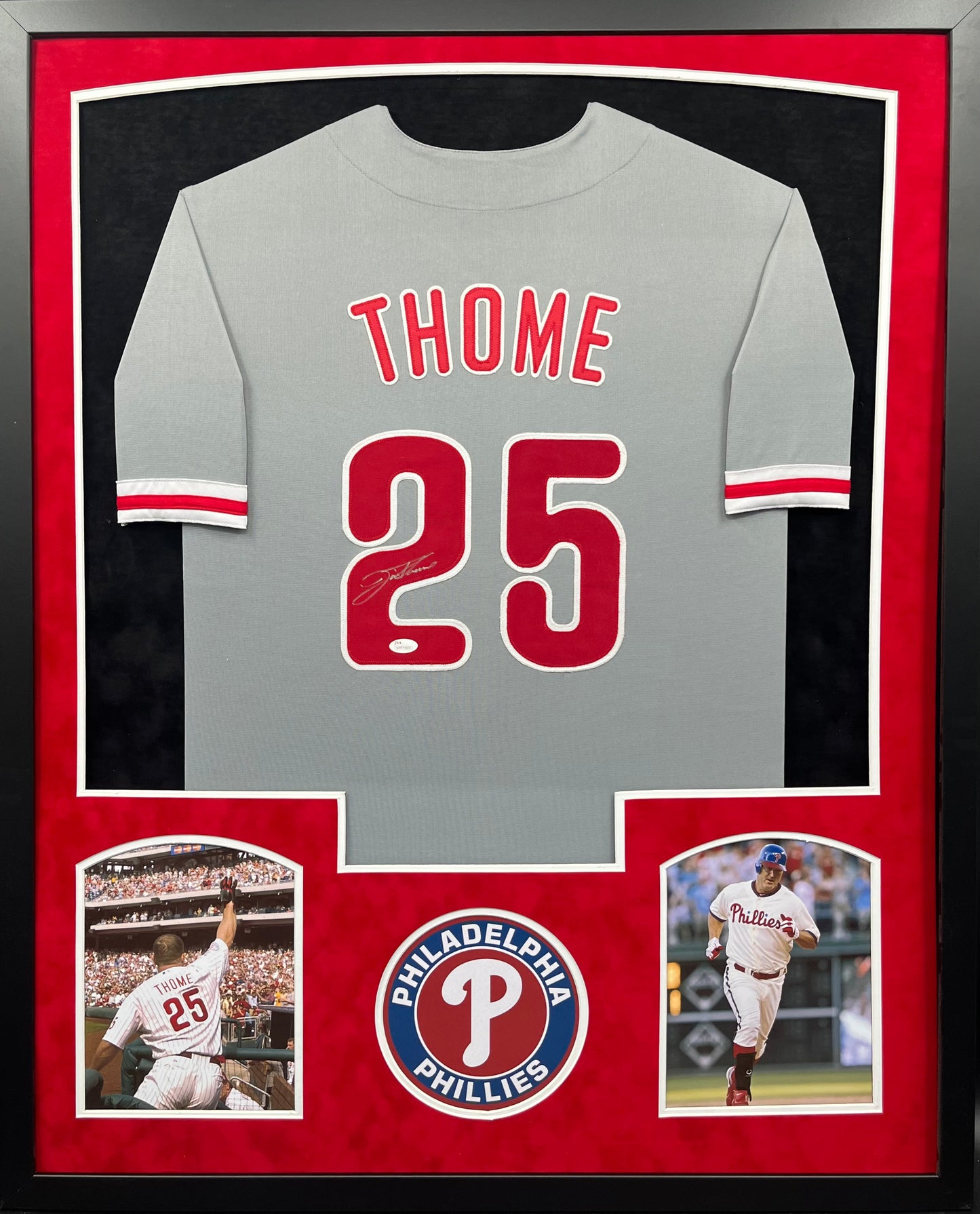 Philadelphia Phillies Jim Thome Hand Signed Autographed Custom Gray Jersey Framed & Suede Matted with JSA COA