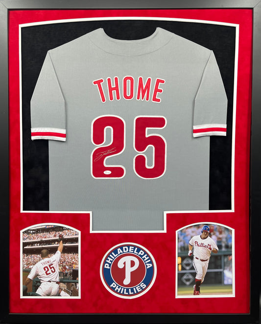 Philadelphia Phillies Jim Thome Hand Signed Autographed Custom Gray Jersey Framed & Suede Matted with JSA COA