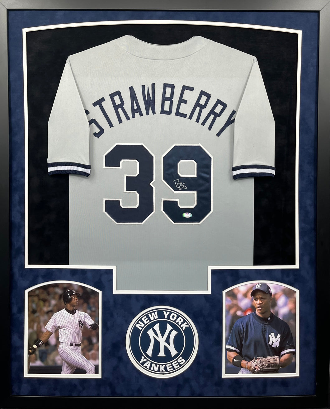 New York Yankees Darryl Strawberry Signed Custom Jersey Framed & Suede Matted with PSA COA