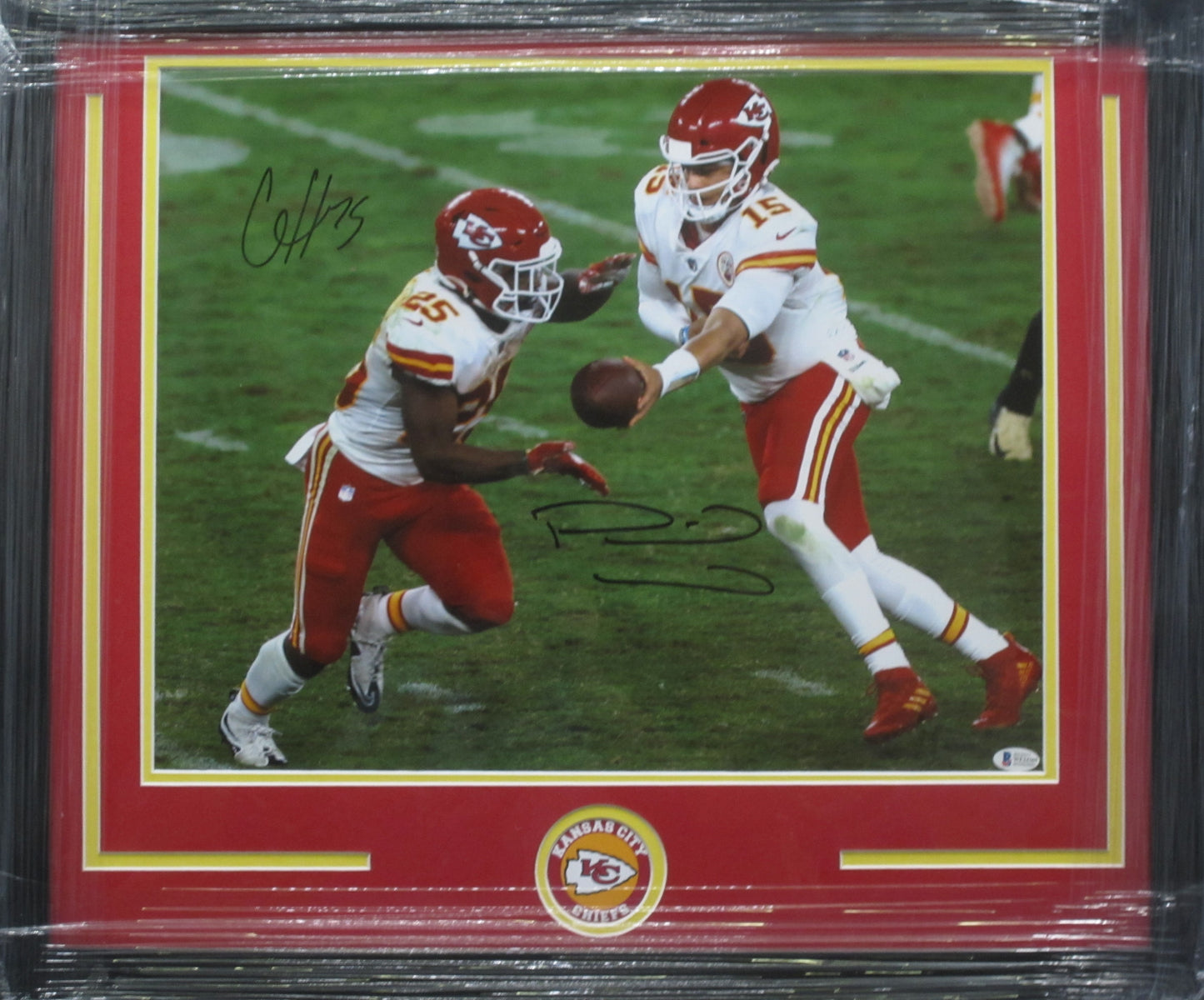Kansas City Chiefs Patrick Mahomes & Clyde Edwards-Helaire Dual Hand Signed Autographed 16x20 Photo Framed & Matted with BECKETT COA