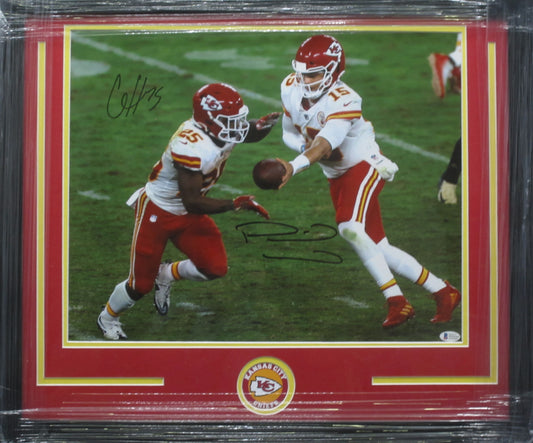 Kansas City Chiefs Patrick Mahomes & Clyde Edwards-Helaire Dual Hand Signed Autographed 16x20 Photo Framed & Matted with BECKETT COA