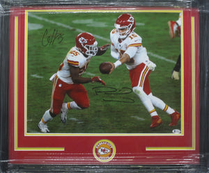 Kansas City Chiefs Patrick Mahomes & Clyde Edwards-Helaire Dual Signed 16x20 Photo Framed & Matted with BECKETT COA