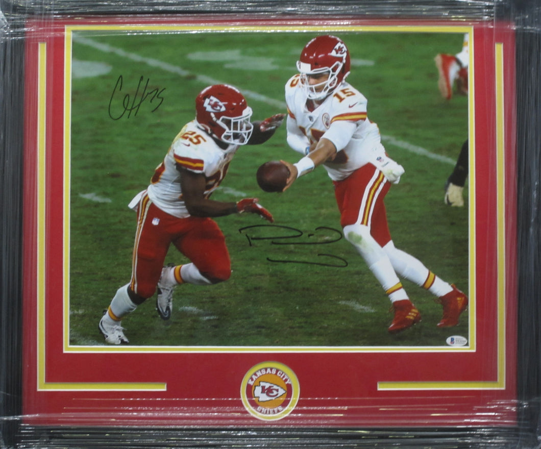 Kansas City Chiefs Patrick Mahomes & Clyde Edwards-Helaire Dual Signed 16x20 Photo Framed & Matted with BECKETT COA