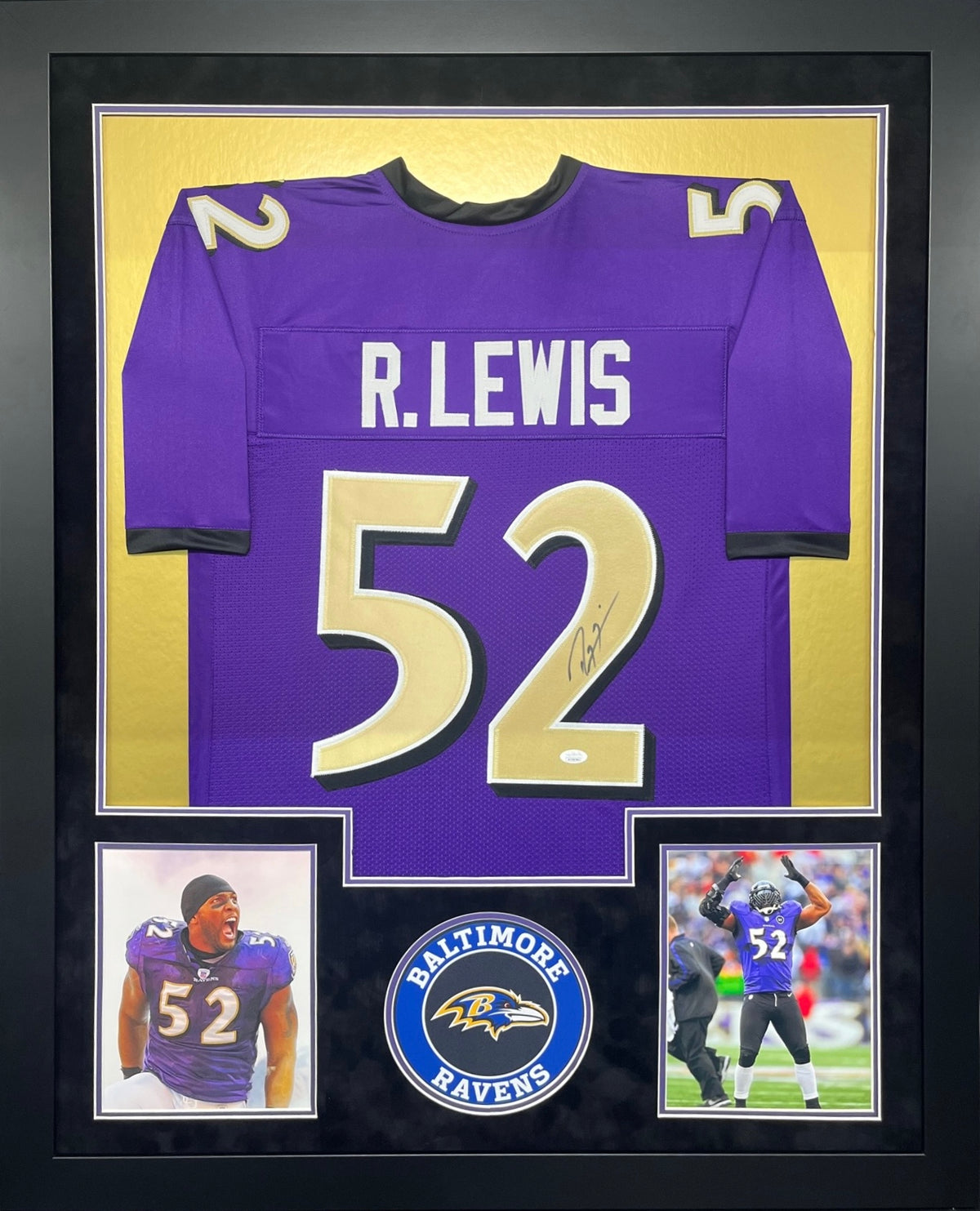 Baltimore Ravens Ray Lewis Hand Signed Autographed Custom Purple Jersey Framed with Suede Matting Includes JSA COA