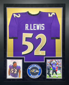 Baltimore Ravens Ray Lewis Signed Custom Jersey Framed & Suede Matted with JSA COA