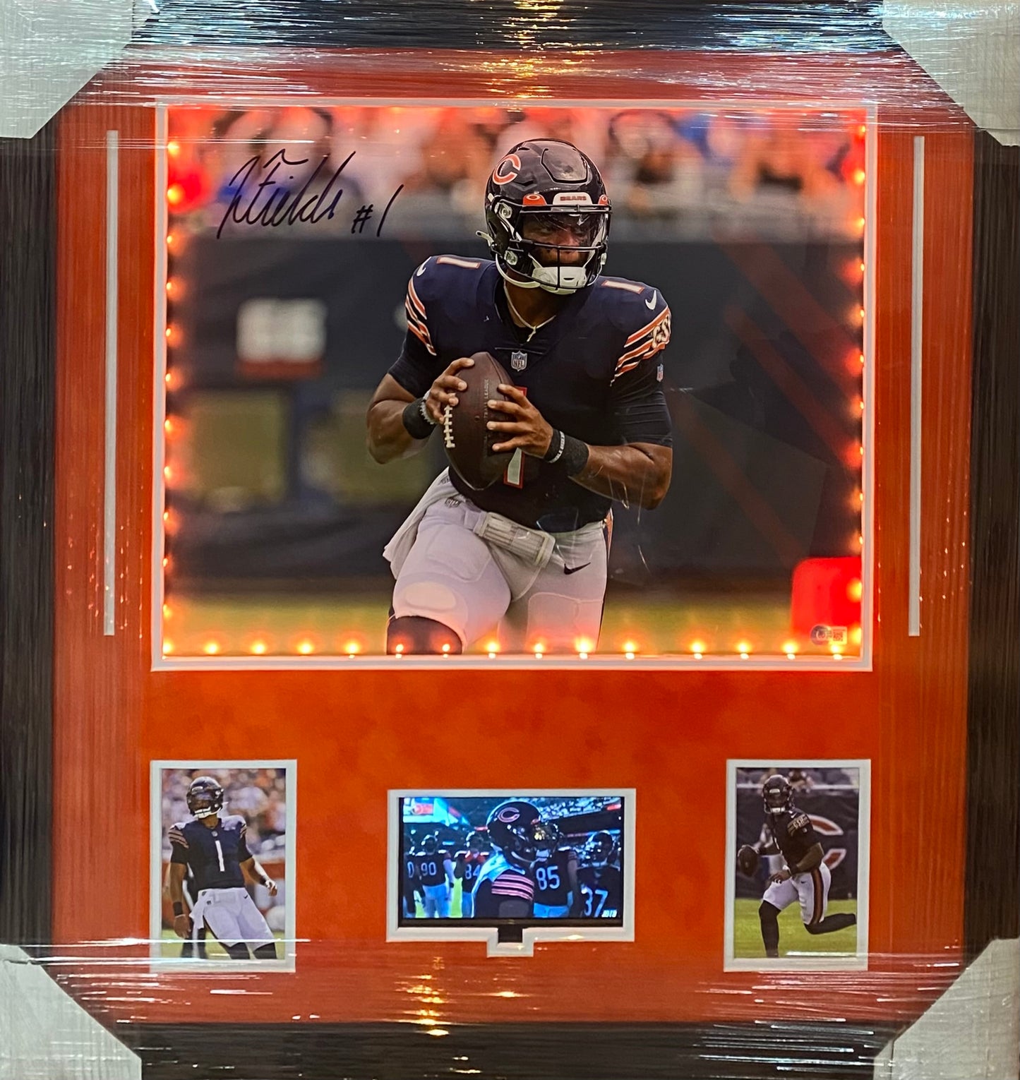 Chicago Bears Justin Fields Hand Signed Autographed 16x20 Photo Cadillac Framed & Matted Photo with BECKETT COA