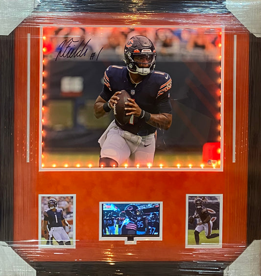 Chicago Bears Justin Fields Hand Signed Autographed 16x20 Photo Cadillac Framed & Matted Photo with BECKETT COA