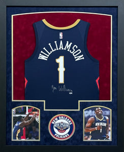 New Orleans Pelicans Zion Williamson Signed Blue Jersey Framed & Suede Matted with FANATICS Authentic COA