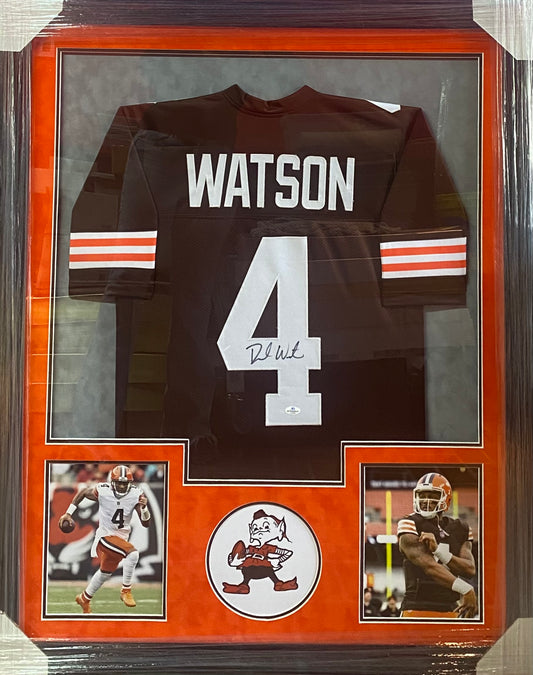 Cleveland Browns Deshaun Watson Hand Signed Autographed Custom Brown Jersey Framed & Double Suede Matted with COA