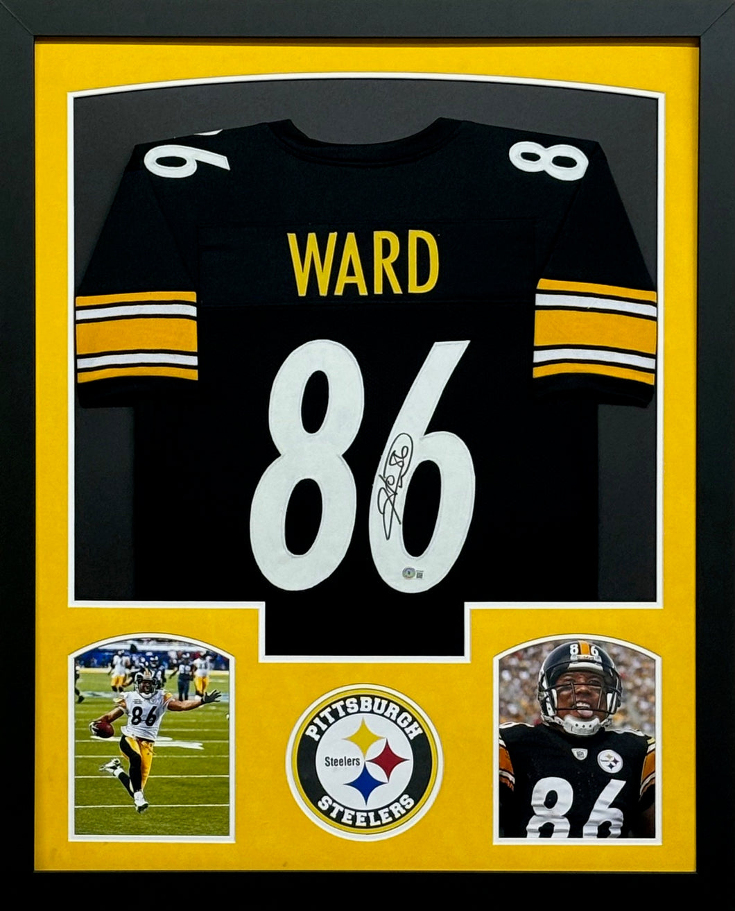 Pittsburgh Steelers Hines Ward Signed Black Jersey Framed & Suede Matted with BECKETT COA