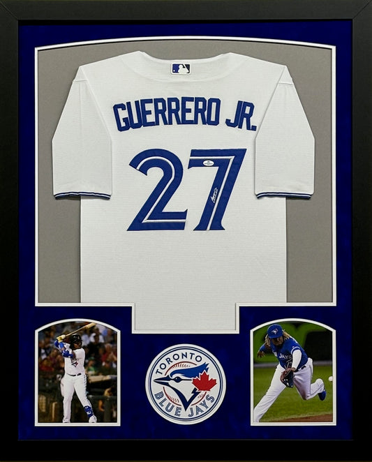 Toronto Blue Jays Vladimir Guerrero Jr. Hand Signed Autographed Authentic White Jersey Framed & Suede Matted with COA